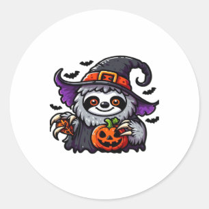 Pegatina Redonda Scary Halloween Sloth Witch Gorra disstume espeluz