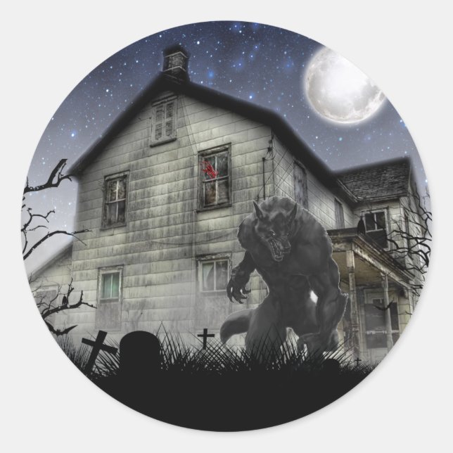 Pegatina Redonda Scary Halloween Werewolf (Anverso)