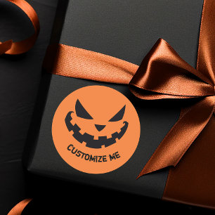 Pegatina Redonda Scary Jack O Lantern Personalizado Naranja Hallowe