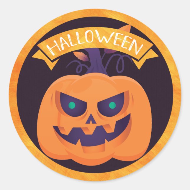 Pegatina Redonda Scary Jack O'Lantern Halloween (Anverso)