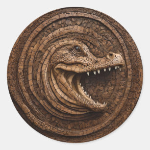 Pegatina Redonda Scary Jaws: Impresión australiana de madera de coc