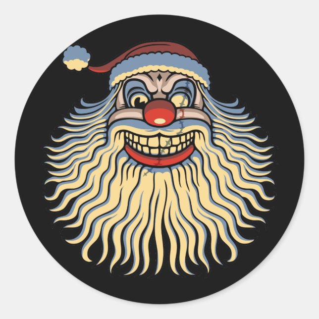 Pegatina Redonda Scary Santa Clown (Anverso)