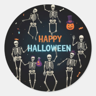 Pegatina Redonda Scary Skeleton "Feliz Halloween"