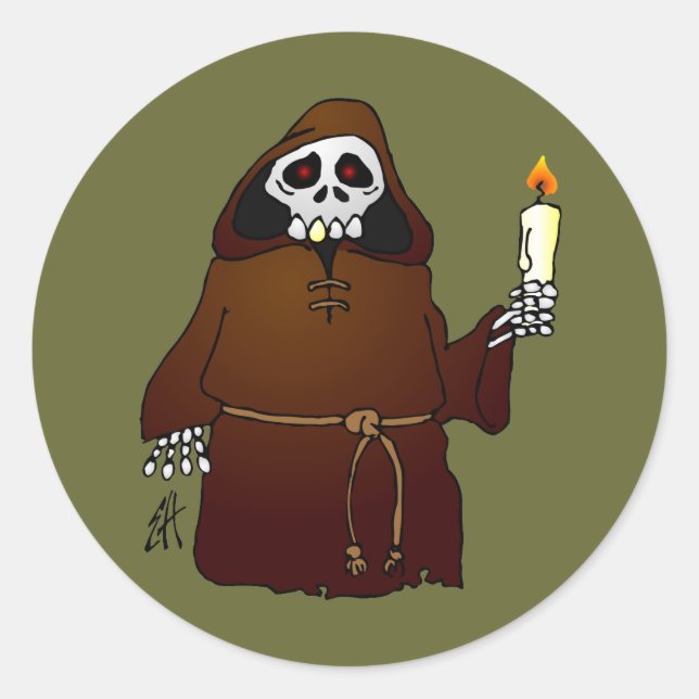 Pegatina Redonda Scary Skeleton Monk (Anverso)