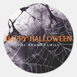 Pegatina Redonda Scary Spider Web Happy Halloween Custom Name