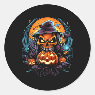 Pegatina Redonda Scary Spooky Castle Halloween Pumpkin Witch