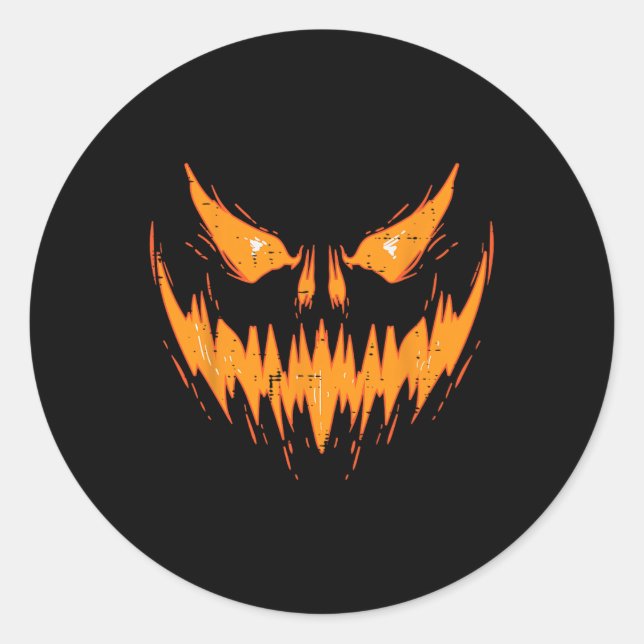 Pegatina Redonda Scary Spooky Jack O Lantern Face Pumpkin Halloween (Anverso)
