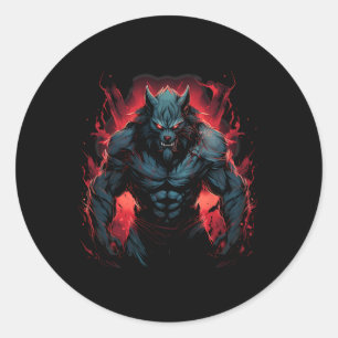Pegatina Redonda Scary Werewolf Full Moon Halloween Disstuve Horror