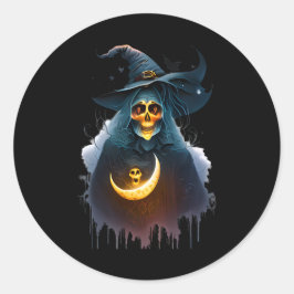 Pegatina Redonda Scary Witch Moonlight