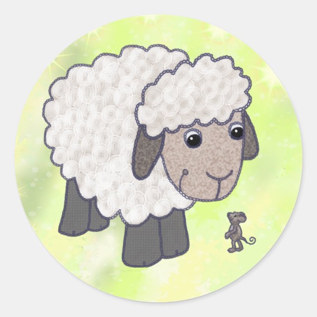 Pegatina Redonda Schaf mit Maus (Anverso)