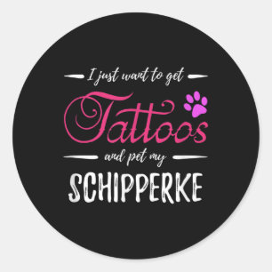 Pegatina Redonda Schipperke Perro Lover Tattoo Divertido Perro Mamá