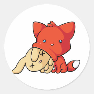 Pegatina Redonda SCHLUP Fox Eating Rabbit