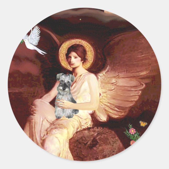 Pegatina Redonda Schnauzer 1N - Ángel sentado (Anverso)