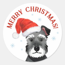 Pegatina Redonda Schnauzer con sombrero de Santa Navidad