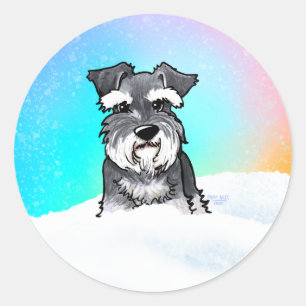 Pegatina Redonda Schnauzer de invierno