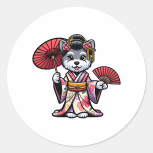 Pegatina Redonda Schnauzer Dog Kimono