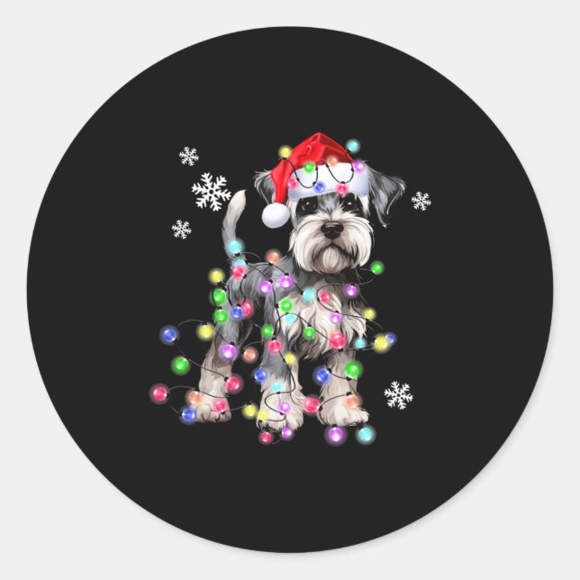 Pegatina Redonda Schnauzer Dog Reindeer Christmas Lights Ugly Xmas  (Anverso)