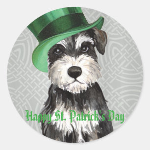 Pegatina Redonda Schnauzer en miniatura del Día de San Patricio