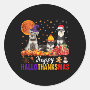 Pegatina Redonda Schnauzer Hallothanksmas Halloween Acción de Graci