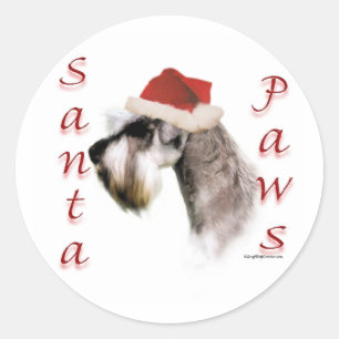 Pegatina Redonda Schnauzer Santa Paws en miniatura