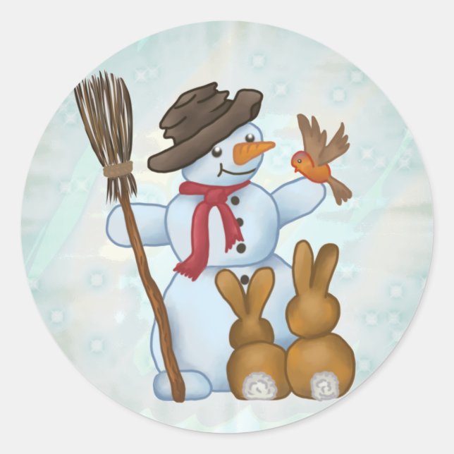 Pegatina Redonda Schneemann mit Tieren  (Anverso)