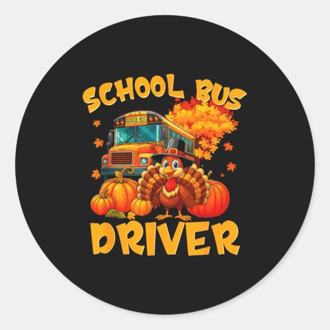 Pegatina Redonda School Bus Driver Turkey Thanksgiving Gift  (Anverso)