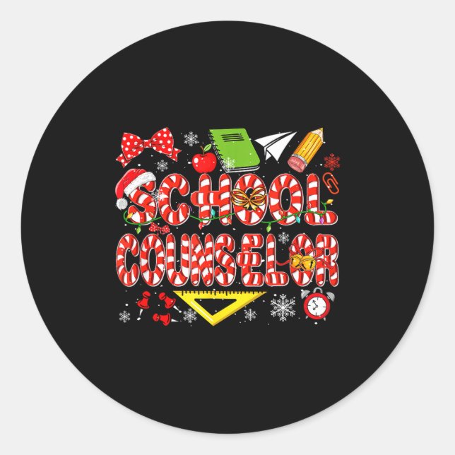 Pegatina Redonda School Counselor Christmas Candy Canes Lover Funny (Anverso)