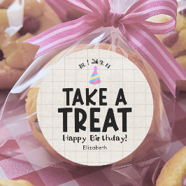 Pegatina Redonda School Kids Birthday Treat Party Hat Kraft