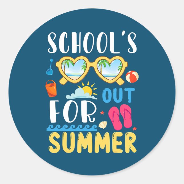 Pegatina Redonda School 's Out For Summer Holidays Teacher Student (Anverso)