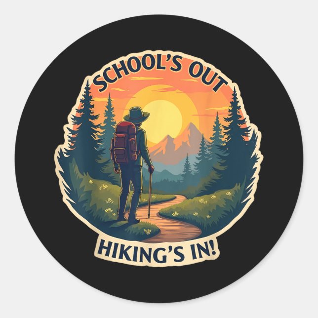 Pegatina Redonda Schools Out Hikings In Hiker Teacher Student Summe (Anverso)