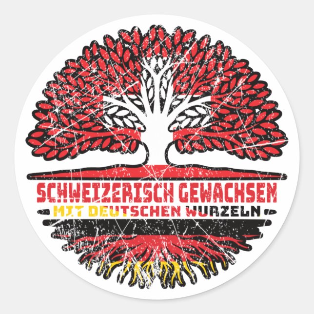 Pegatina Redonda Schweiz Schweizer Deutsch Deutschland Baum Wurzel (Anverso)