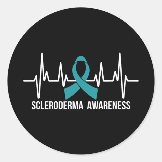 Pegatina Redonda Scleroderma Awareness Mes Cinta Verde azulada lati (Anverso)