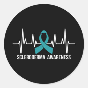 Pegatina Redonda Scleroderma Awareness Mes Cinta Verde azulada lati
