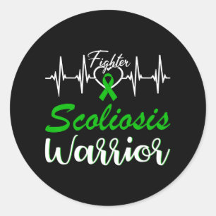 Pegatina Redonda Scoliosis Warrior Heartbeat Fiesta Cinta Verde Lov