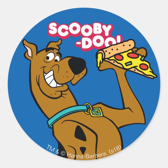 Pegatina Redonda Scooby-Doo Con Pizza Slice (Anverso)
