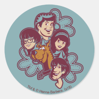 Pegatina Redonda Scooby-Doo de flores paisas y la pandilla