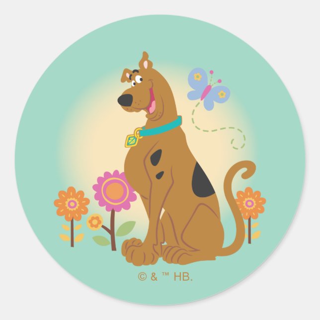 Pegatina Redonda Scooby-Doo Following Butterfly (Anverso)