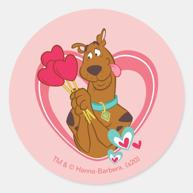 Pegatina Redonda Scooby-Doo Holding Heart Lolipops (Anverso)