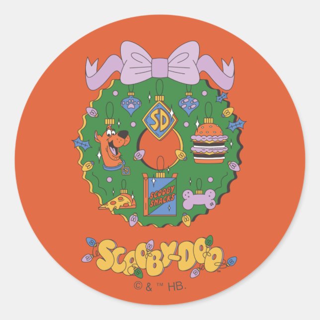 Pegatina Redonda Scooby-Doo Holiday Snack Wreath Graphic (Anverso)