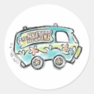 Pegatina Redonda Scooby-Doo   Mystery Machine Sketch