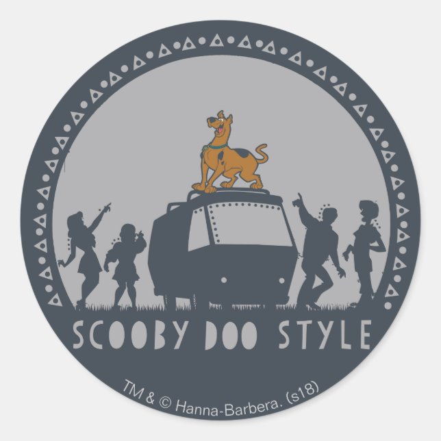 Pegatina Redonda Scooby-Doo Style Tribal Van Silhouette (Anverso)