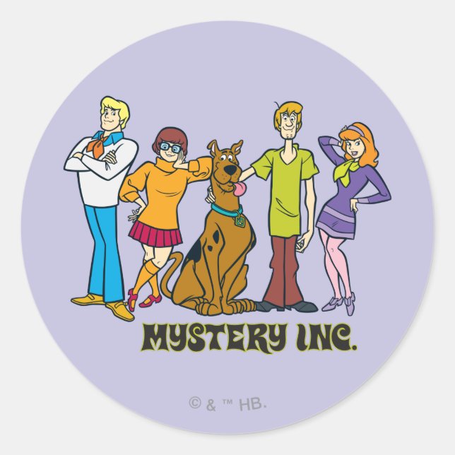 Pegatina Redonda Scooby-Doo y Gang Mystery Inc. Classic (Anverso)