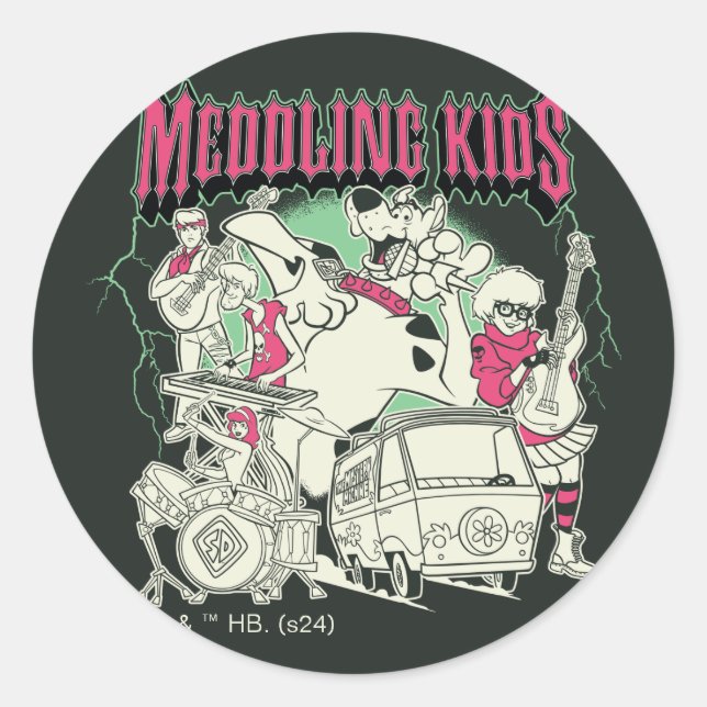 Pegatina Redonda Scooby-Doo y la banda de Punk infantil de la pandi (Anverso)