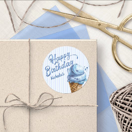 Pegatina Redonda Scoop Ice Cream Boys a cualquier edad Cumpleaños