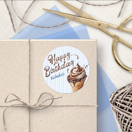 Pegatina Redonda Scoop Ice Cream Boys Cumpleaños