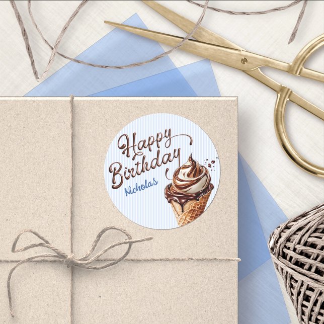 Pegatina Redonda Scoop Ice Cream Boys Cumpleaños (Subido por el creador)