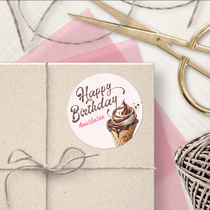 Pegatina Redonda Scoop Ice Cream Chicas Birday Classic Round Stick