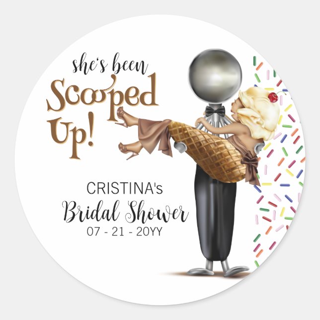 Pegatina Redonda Scooped Up Vanilla Ice cream Bridal Shower (Anverso)