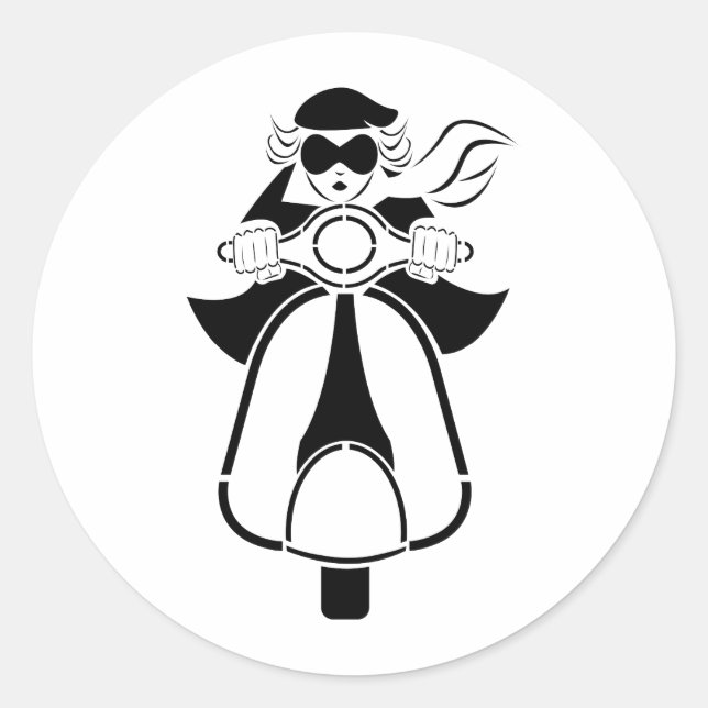 Pegatina Redonda Scooter Chica (Anverso)