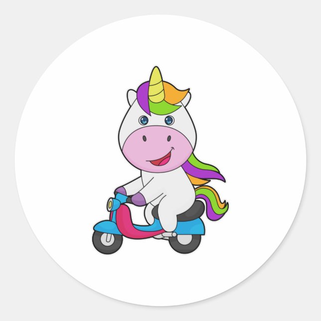 Pegatina Redonda Scooter de Unicorn (Anverso)